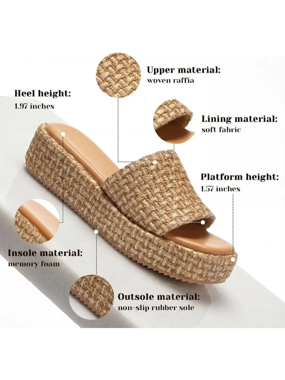 Women's Coffee Rubber Woven Straw Beach Slip On Comfortable Casual Platform